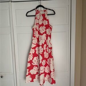 Banana Republic Coral and White Floral Cotton Midi Dress